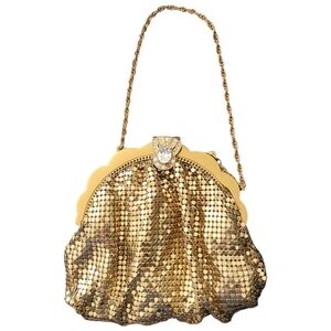 Whiting & Davis Co Gold Mesh Evening Bag With Rhinestone Clasp